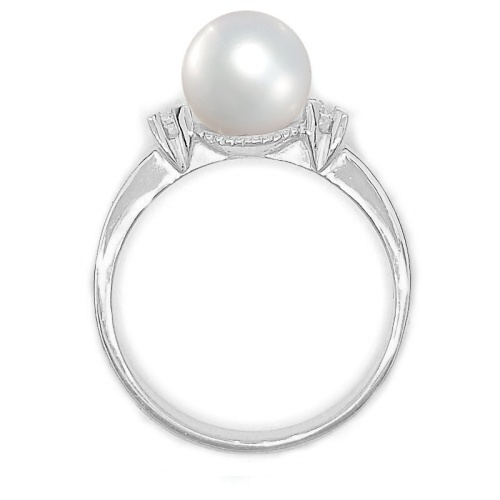 Diamantový prsten s kulatou přírodní bílou perlou a diamanty bílé zlato - T 1207